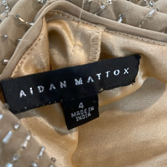 Aidan Mattox Mini Beaded Tan Gold Metallic Dress size 4 Holiday Christmas Party - Picture 8 of 16